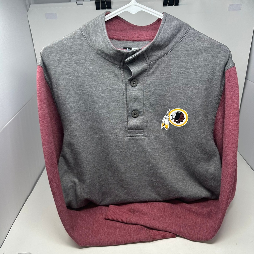 NFL Team Apparel Pullover Men Large Gray Burgundy Redskins Henley D2AV Sport